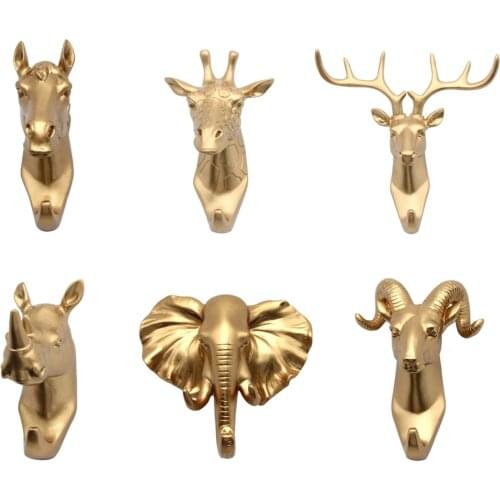 Resin Animal Head Hook Hanger Holder Rack Wall Mount Home Decor Gold