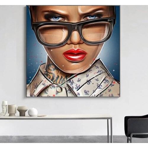 Modern Cool Sexy Girl With Glasses Canvas Painting Tattoo Woman Poster and Print Wall Art for Living Room Home Decoration Cuadro