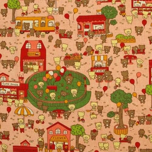 Cotton Linen Fabric for handmad, bed, bag, curtain - Cute Little Bears - pink (LF071)
