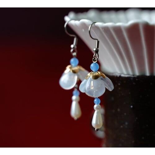 Vintage Multicolor Hanfu Ancient Flower Style Earrings Long Earrings For Women