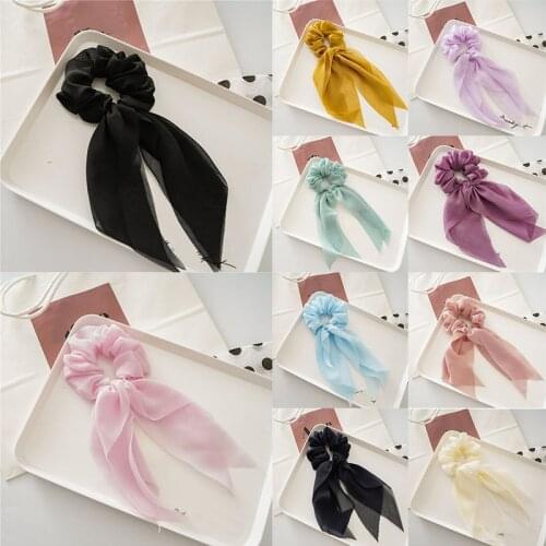 Women Streamers Scrunchies Double Layer Chiffon Elastic Bow Hair Rope Girl Hair Ties Korean Sweet Hair Accessories Headwear