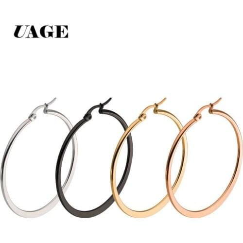 UAGE Gold color Stainless Steel Earrings 2018 Women Small or Big Hoop Earrings Party Rock Gif 4 colors wholesale