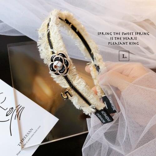 Embroidery Camellia Pearl Headband Hair Band For Women Elegant Handmade Weave Fabric Pearl Winter Hair Hoops Headband Wholesale