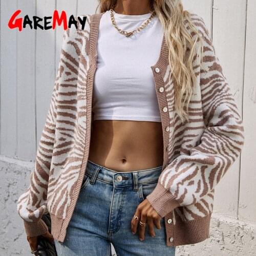 Womens Knitted Leopard Print Sweater Casual Loose Button Comfortable Thick Animal Pullovers Knitted Cardigans for Women 2021