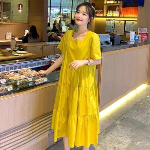 Women cotton linen ruffles dress short sleeves square collar loose casual fashion dress vestidos plus size m-7xl