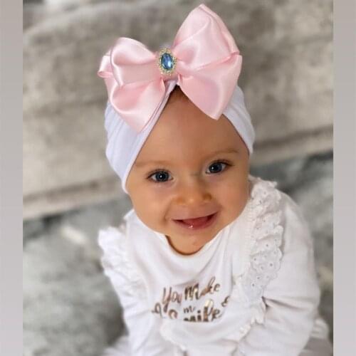 1 PCS Shining Rhinestone Satin Bows Infant Hats Fashion Handmade Bowknot Baby Girls Caps Kids Accessories Photography Props