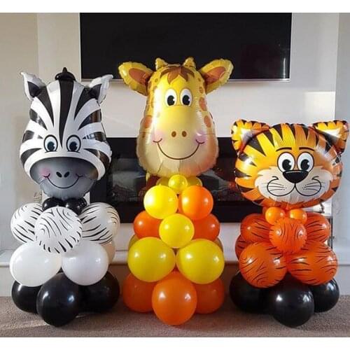 14pcs Aluminum film Lion tiger elephant zebra giraffe Latex Animal Balloons Jungle Safari Birthday Party Decoration Kid Toys