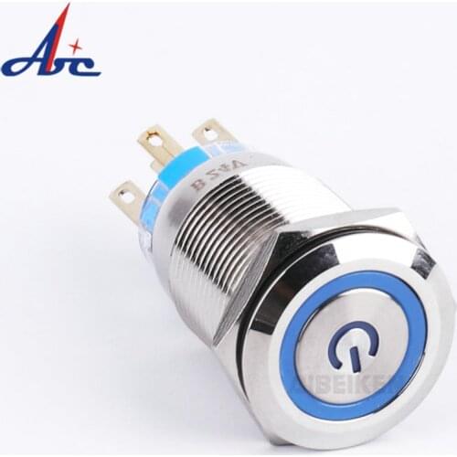 19mm Dia Momentary Metal Push Button 12V/24V Ring Illuminated 1NO1C Pin Terminal Waterproof Switch Button with 150mm Harness