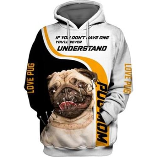 2021 Fashion Animal Pug 3D Printed Hoodie Men Women Ropa Casual Pet Dog Designs Hooded Oversized Hooded Coat Drop Shipping QW-03