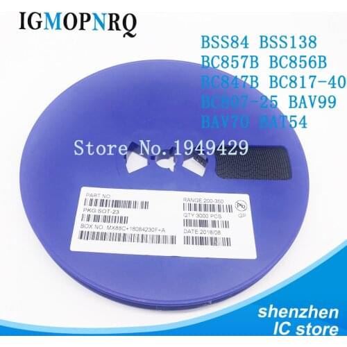 3000pcs BSS84 BSS138 BC857B BC856B BC847B BC817-40 BC807-25 BAV99 BAV70 BAT54 SOT-23 PD J1 3F 3B 1F 6C 5B A7 A4 KL3 SOT23