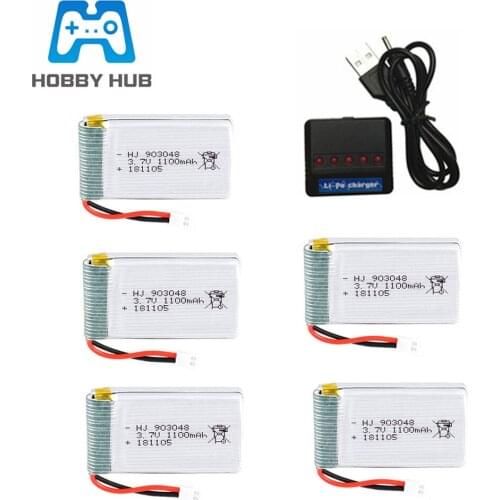 903048 3.7V 1100mAh Lipo Battery For SYMA X5S X5C X5SC X5SW M18 H5P X5 HuanQi 859B 727 RC Drone Car Parts 3.7v Battery