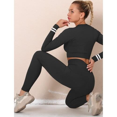 Seamless Sports Suit Workout Gym Clothing Fitness for Women Outfit Leggings Tracksuit Sport Crop Top Long Sleeve Sportswear Suit