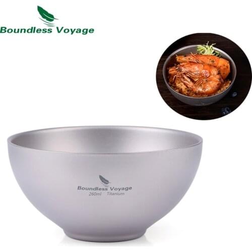 Boundless Voyage Titanium Double Wall Bowl Outdoor Camping Portable Tableware Picnic for Rice, soup,food Ti1537B
