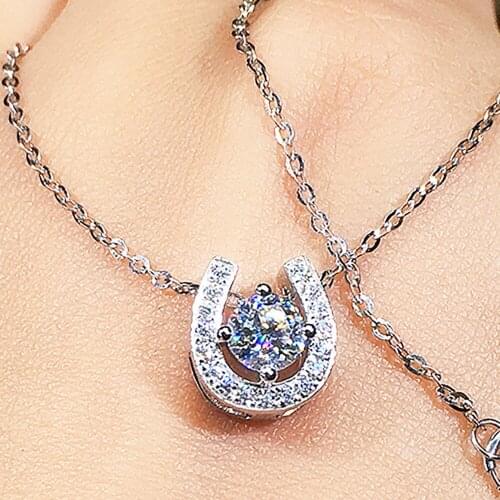 14K White Gold Women Pendants Necklaces Moissanite Diamond 0.5 1 2 3 4 5 Carat Round U Wedding Anniversary Engagement Party Gift