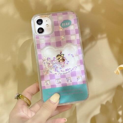 Cartoon Glitter Diamond Flashing Quicksand Cute Bear Phone Case For iPhone 12Pro Max X XR XS Max 7 8 Plus 11 Bling Phone Cover