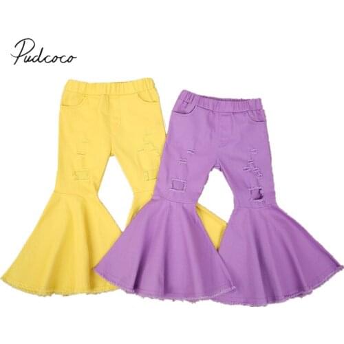 Kids Baby Girl Pants, Ruffle Trousers, Solid Color Ripped Hole Keep Warm Winter Fall High Waist Clothes 2-7Years