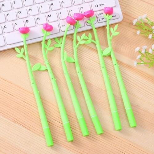 12Pcs 0.5mm Gel Pen Interesting Comfortable Silicone Beautiful Rose Flower Pen for Office