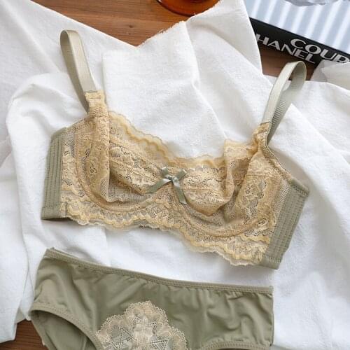 Wriufred Sexy ultra-thin lace underwear big breasts bra gathered underwire lingerie set adjustable bra panty set female