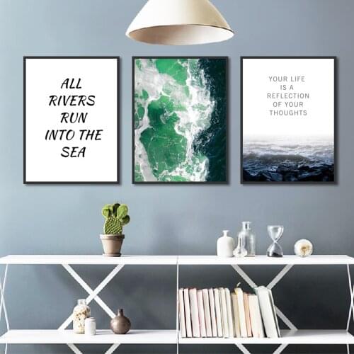 Beautiful Scenery Picture Posters Nordic Modern Style Blue Sea Sentences Canvas Painting and Prints Wall Pictures for Home Decor