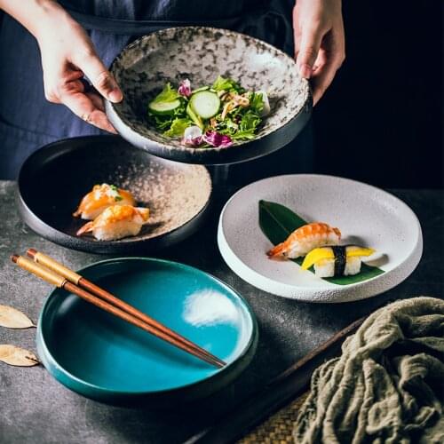 Japanese-style Creative Thick-sided Ceramic Plate Restaurant Hotel High-end Tableware Bowls and Saucers Colorful Glaze Tableware
