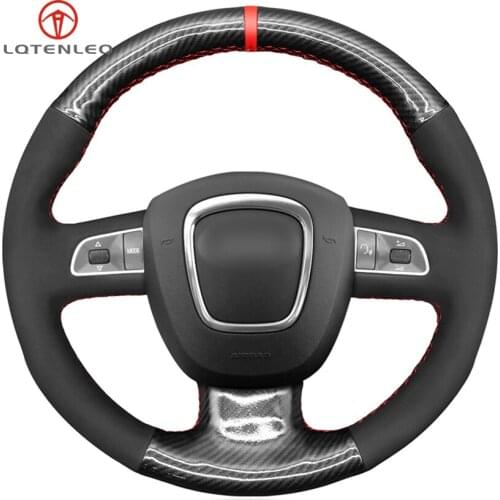 LQTENLEO Carbon Fiber Black Suede Car Steering Wheel Cover For Audi A3 2006-2013 A5 S5 2008-2012 S6 Q7 2007-2011 RS4 2007-2008