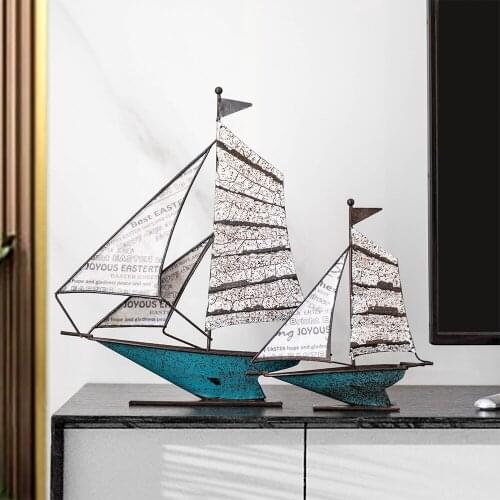Mediterranean Style Iron Sailboat Model Retro Home Wine Cabinet Decor Boat Art Craft Furnishings Ornaments Desk Accessories