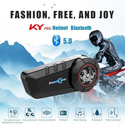 Freedconn Bluetooth 5.0 Motorcycle Intercom Helmet Headset Motorbike 6 Riders 1000M Group Talking Interphone FM Radio KY PRO
