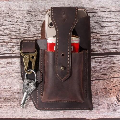 Men Waist Packs Multipurpose PU Leather Mobile Phone Pouch Case Bag Cowhide Leather Hanging Waists Pockets Pouch