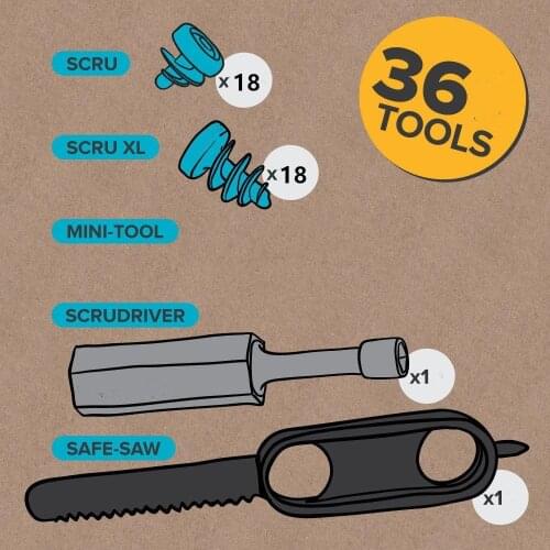 Cardboard Construction Toolset Toolkit Expansion Pack Includes 36 Reusable SCREW 2 tools Learning Kids 4+ in-ClassroomToy