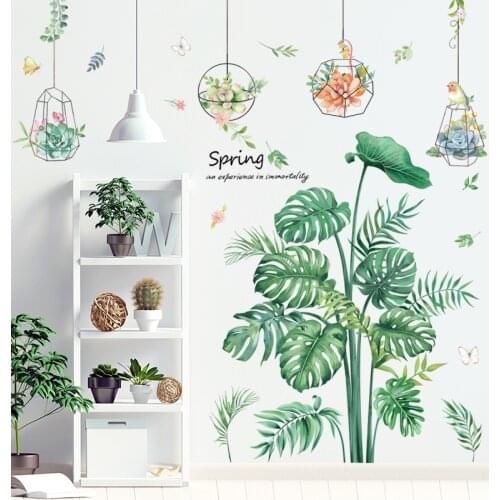 Nordic style Green Leaves Wall Stickers for Living room Eco-friendly Vinyl Bedroom Basket Wall Decals Art Poster Home Decoration