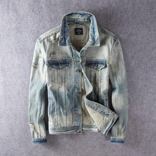 Newly Vintage Fashion Men Jackets High Quality Plus Size S-5XL Retro Yellow Blue Ripped Denim Jacket Men Designer Cotton Coats