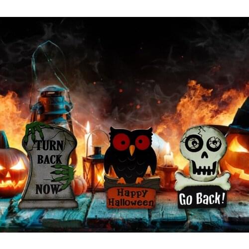 New Wooden Ornaments Halloween Pumpkin Skeleton Tombstone Owl Party Site Decoration Good-looking Novel Personality