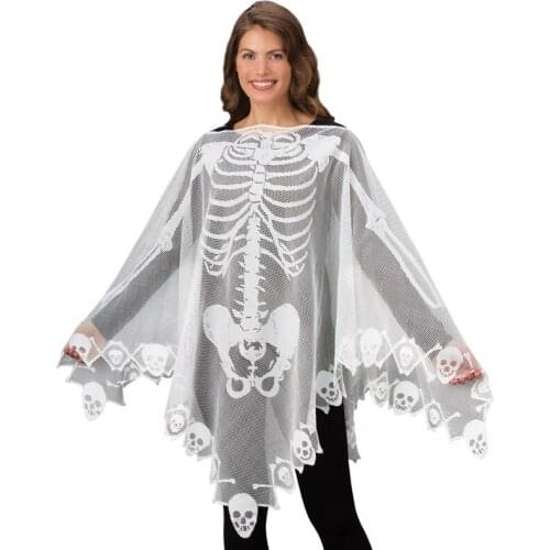 New Hallowen White Skull Skeleton Lace Cloak Party Masquerade costume Adult unisex Cloak dropshipping