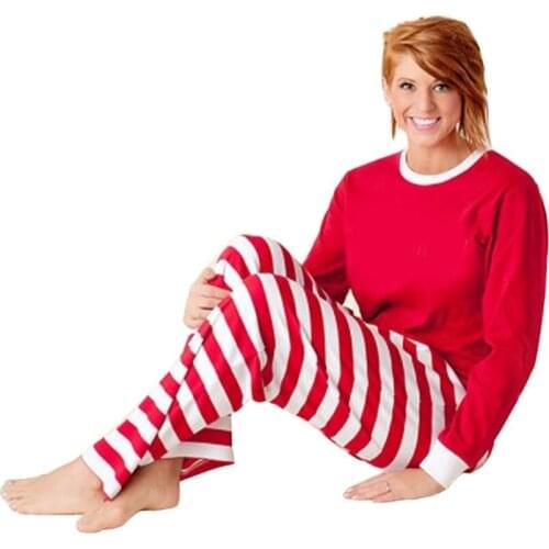 2017 Chirstmas Pajama Sets Autumn Warm Cotton Family Clothes Dad Mom Kids Chirstmas theme Home Wears Red&White Tops Striped Pant