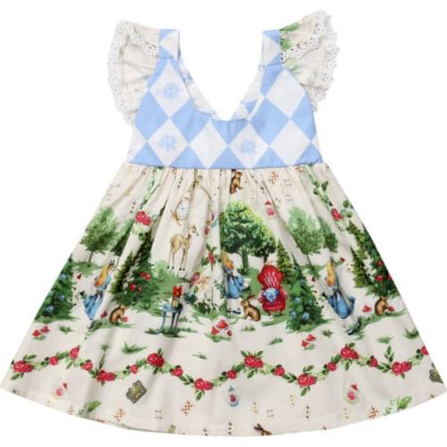 Baby Girls Kids Dress Christmas Cartoon Flying Sleeves Girls Princess Party Tutu Dress