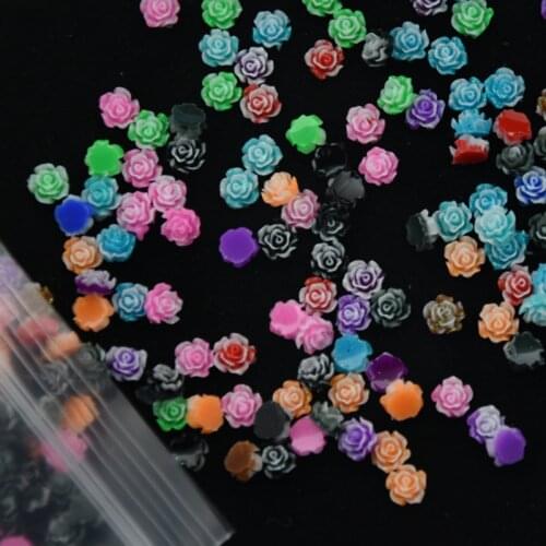 Resin Rose Flower--100 pcs 6mm 12 Colors Rose Flowers Cabochons Cameo Base Setting 6mm 3d turquoise rose flowers nail art decor