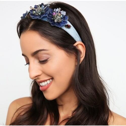 Fashion Exaggerated Flower Headband New Baroque Rhinestone Crystal Hairband Retro Hair Accessories For Party Wedding Headpiece
