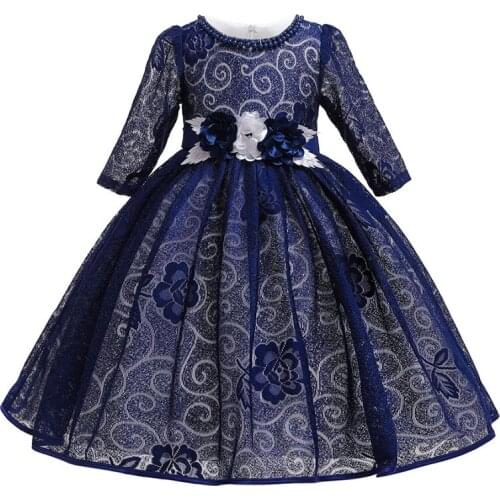 Seller recommended new childrens dress / girl jacquard wedding flower girl dress / childrens party beaded princess dress