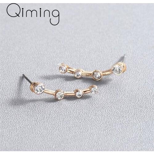 Bar CZ Crystal Ear Climber Earrings Women Clear Rhinestone Ear Crawlers Geometric Stud Earrings Statement Jewelry