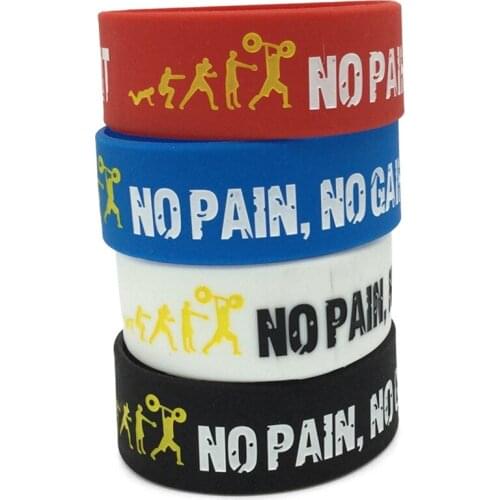 1PC No Pain No Gain Silicone Wristband Wide Band Motto Rubber Bracelets & Bangles Armband Gift