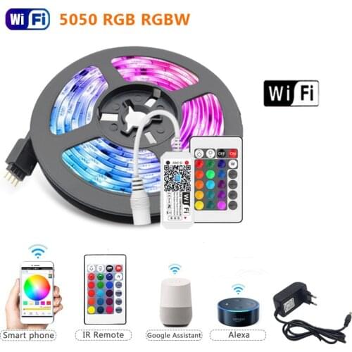 5m 10m 15m RGBW RGBWW RGB 5050 60LEDs LED Strip Light Luces Led Light Strip DC12V Flexible Ribbon IR WiFi Contoller+Adapter EU