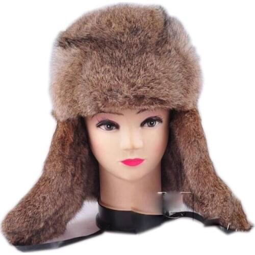 New Mens/Womens 100% Real Rabbit Fur Warm Hat/Russian Bombers Guard Cheek Hat cap free shipping fast delivery gift