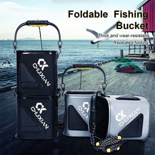 Outdoor Fishing Bucket Collapsible EVA Thick Live Fish Bucket Foldable Fishing Bait Bucket with Rope/Handle Fishing Accessories