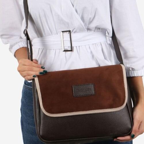 Tonar Brown And Beige Suede Cap Sports Cross Female Bag New Season Casual Stylish Fashion Trend Handy