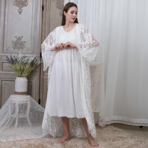 Dubai Princess Mesh Nightdress Female Summer Autumn Court Style Retro Cotton Elegant Romantic Women Cotton Vintage Nightgown