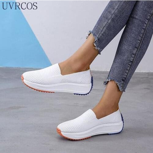 Women Summer Pumps Low Heels Wedges Breathable Mesh Slip on Sneakers Plus Size Shoes Woman Female