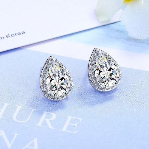 100% Silver Color Fashion Cherry Water Drop Crystal Ladies`cute Stud Earrings Women Jewelry Birthday Gift Cheap