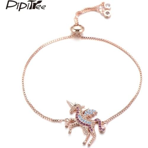 Pipitree Delicate Cubic Zirconia Horse Unicorn Bracelet Adjustable Chain Charm Bracelets for Women Kids Birthday Jewelry Gift