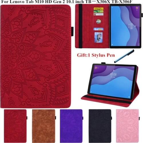 3D Flower Embossed for Lenovo Tab M10 HD Gen 2 TB-X306F TB-X306X Case Flip Stand for Funda Tablet Lenovo Tab M10 HD Gen 2 Cover