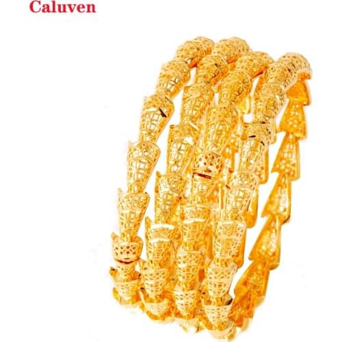 4pcs African Gold Bangle with Charm Dubai Bangles for Women Ethiopian Bracelets&Bangles Wedding Jewelry Indian Bracelets